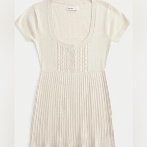 Hollister Beige Short-Sleeve Henley Babydoll Sweater